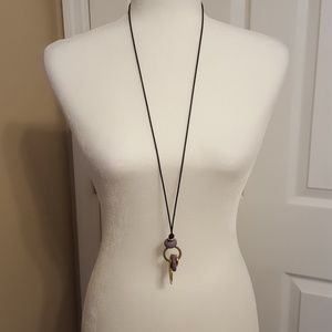 VINTAGE Purple & Gold Heart Pendant Necklace